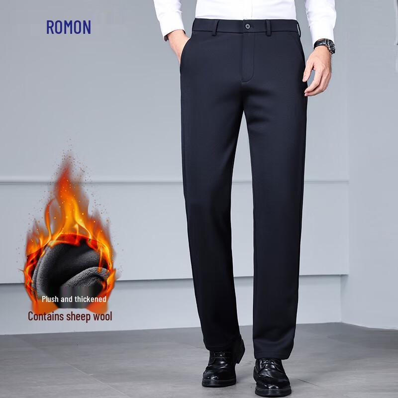 

Luomeng Men s Wool Blend Straight Leg Business Casual Trousers 29