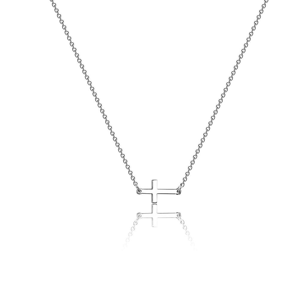 Stainless Steel Double Layer Cross & Bead Necklace for Women