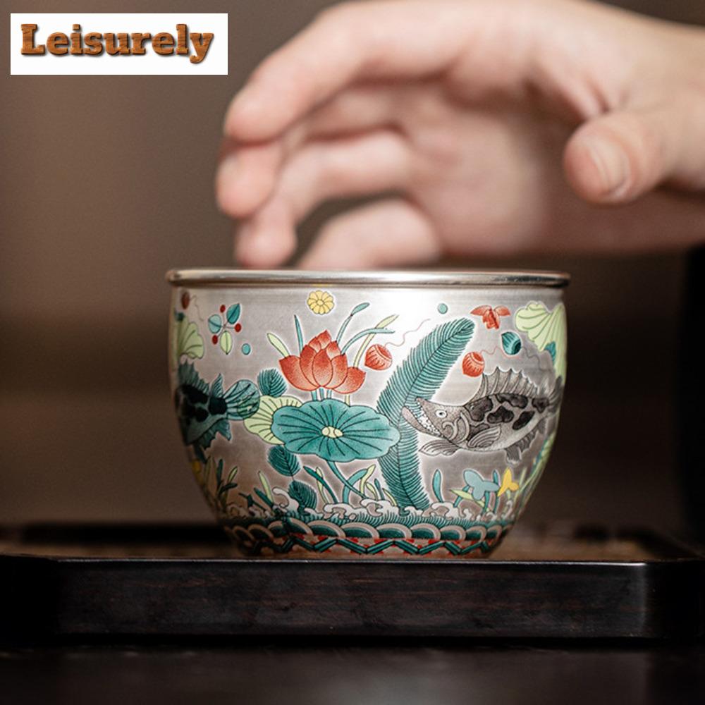 160ml Fish and Algae Patterned Teacup Gilded Silver Water Jug Large Capacity Master Cup Puer Tea Bowl Mug Chazhan Kung Fu Teaset
