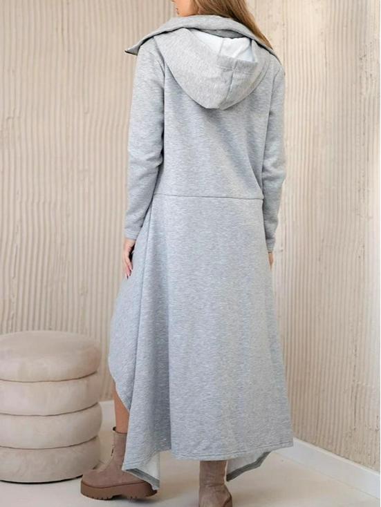 European-American 2025 Autumn/Winter Women's Hooded Zipper Sweatshirt Dress - Solid Color, Loose Fit, Versatile Fashion.