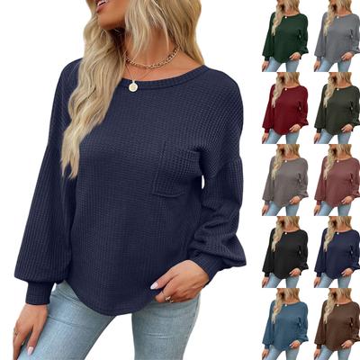 Damen Casual Mode Langarm Oberteil mit offenem Rücken und Rundhalsausschnitt