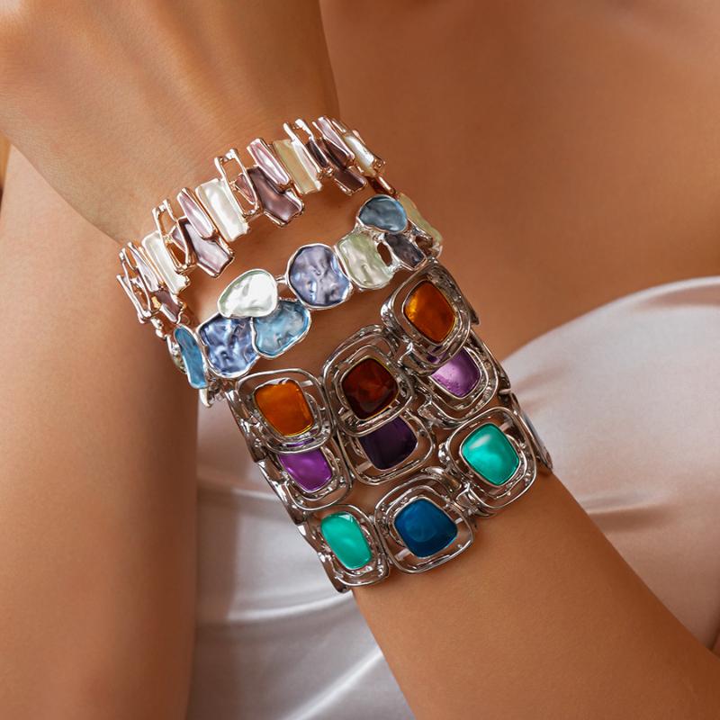 Drip Oil Geometric Elastic Bracelet Retro  Unique Hollow Out Irregular Splicing Women'S Bracelet Jewelry Accessories Gift