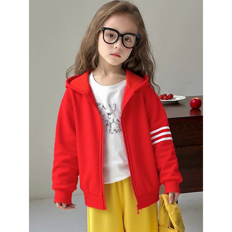 Brand Foreign Trade Autumn and Winter Baby Hooded Velvet Zip-up Shirt