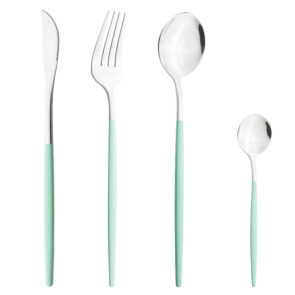 4Pcs/Set Colorful Dinnerware Set Stainless Steel Cutlery Dinner Set Knife Fork Coffee Spoon Silverware Set Kitchen Tableware Set