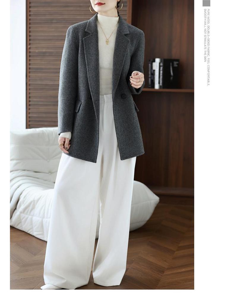2025 Autumn/Winter Women's Double-Faced Wool Coat - Short, Loose, Petite Slimming Suit