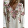 Women's V Neck Short Sleeve Floral Embroidered Regular Fit Casual Blouse Top