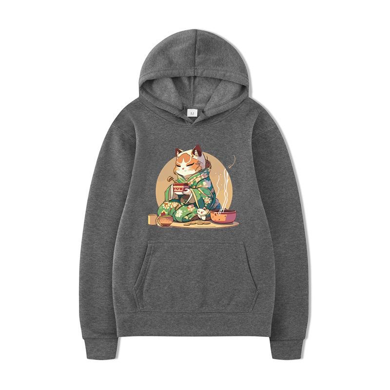 Autumn Cat Sushi Print Printed Men's Hoodie Brand Hoody Y2K Clothes Vintage Fashion Casual Unisex Long Sleeve Pullovers