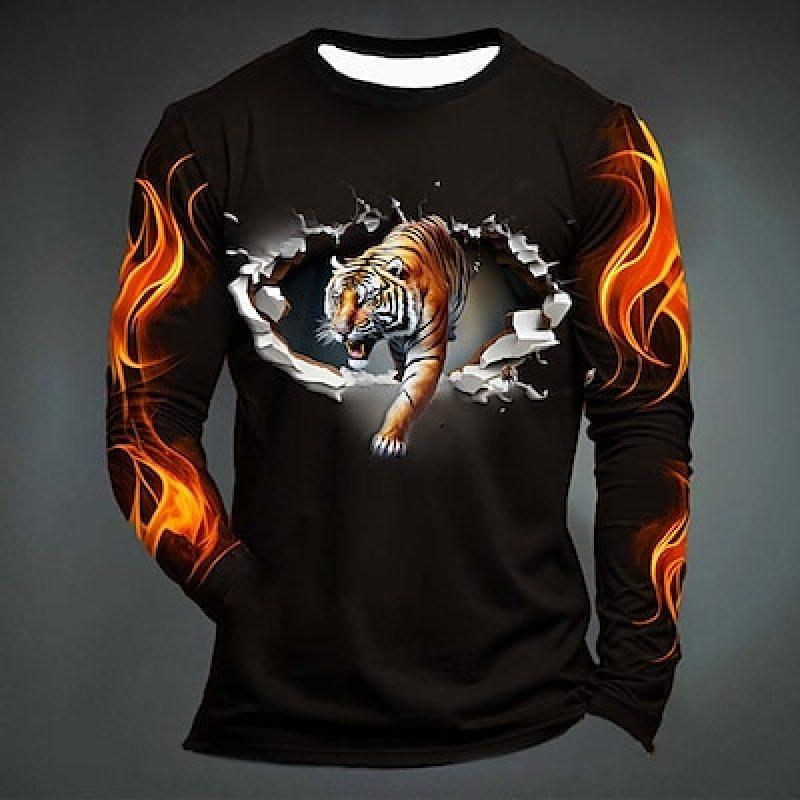 

Графический Пламя Лапа Модная повседневная мужская футболка с 3D принтом Футболка Спортивная футболка с длинным рукавом и круглым вырезом Одежда для весны и осени 5XL