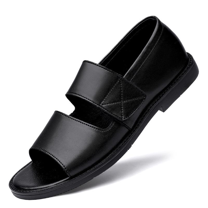 Men s Summer Black Roman Sandals: Breathable Outdoor Beach & Driving Leather Shoes 42