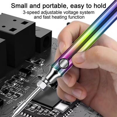 1 Set Thread Soldering Iron Kit 3 Levels Voltage Adjustable 650/1100mAh Battery Stainless Steel Cordless Welding Pen with USB Adapter