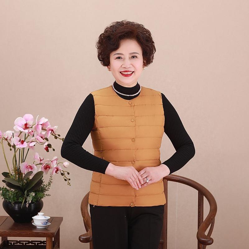 Middle-aged Vest Mother Light and Thin Crew Neck Down Jacket Liner Down Vest Women's Clothing Large Size Warm Vest Vest Vest