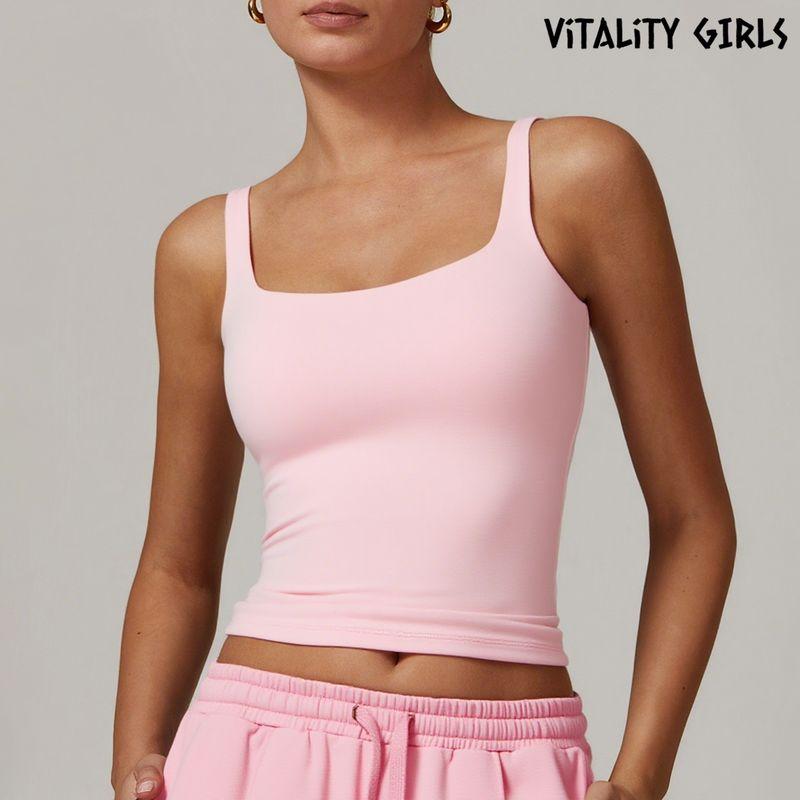 

Vitality Girls Brushed Yoga Exercise Vest Women s Tight Breathable Sweat Absorbing Outwear Workout Clothes with Chest Pad Sakura pollen XL