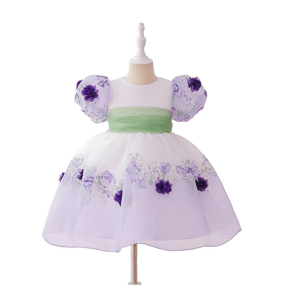 

Flower Girl Princess Dress For Weddings Summer Kid Formal Bow Long Gown For School Evening Party Children New Year Cloth L6018 130 фіолетовий