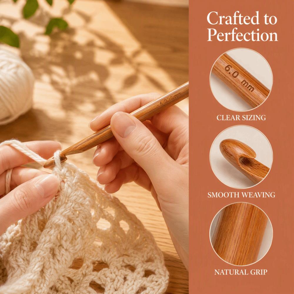 12 Pcs Ergonomic Handle Crochet Hooks Carbonized Bamboo Knitting Needles Set For Handmade DIY