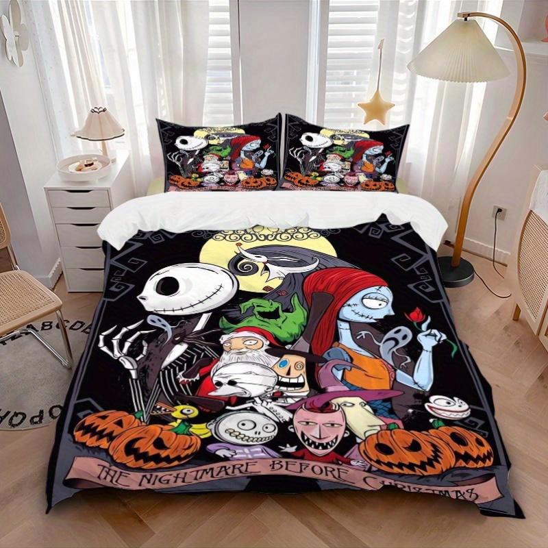 3pcs Halloween The Nightmare Before Christmas Bedding Set, 1 Soft Quilt Cover + 2 Pillowcases, Machine Washable, Suitable for All Seasons, P