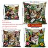 Cute Floral Kitten Square Throw Pillow Covers Pattern Cushion Cover Suitable For Sofa Bedroom Car Pillow Cover