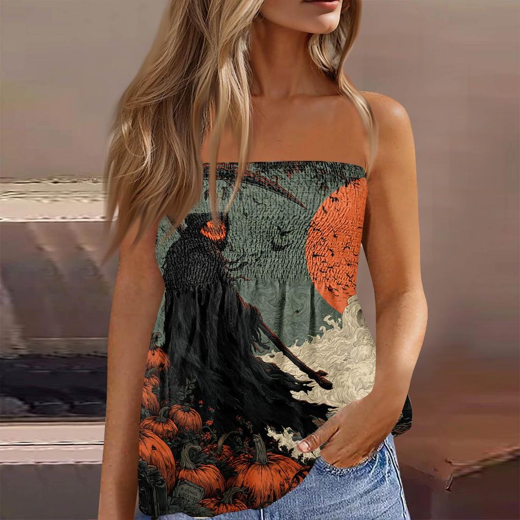 Summer Tube Tops For Women,Cute Sexy Off Shoulder Print Sleeveless T-Shirt