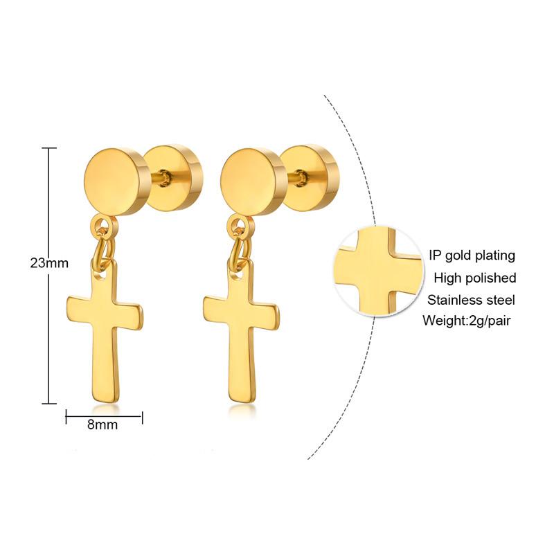 Vnox Simple Cross Dangle Earrings for Men Women Minimalist Stainless Steel Drop Small Hoop Metal Ear Jewelry Anti Allergy