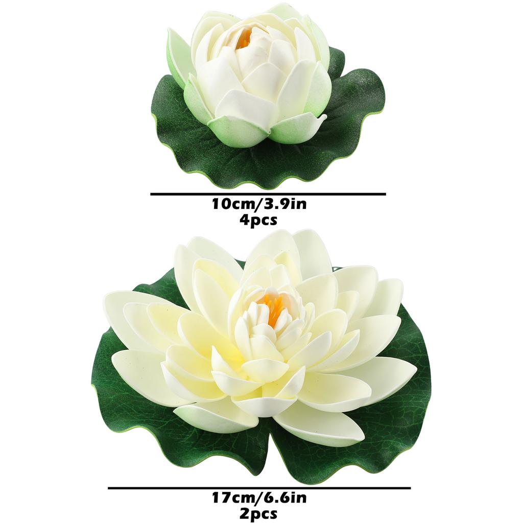 6pcs White Artificial Lotus Simulate Plastic Floating Plants Water Lily Fake Lotus Flower Leaf Pond Gardens Home Fish Tank