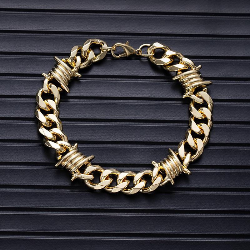 Trendy Men'S Fashion Street Men'S Jewelry Necklace Hip-Hop Style Chain Jewelry Cuban Alloy Necklace Bracelet Versatile Thick Chain