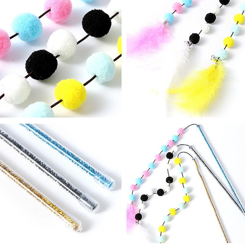 Acrylic Contrast Plush Ball Bell Feather Cat Teaser And Exerciser Cat Wand Pet Supplies Cat Funny Toys Cat Wand Toys For Indoor Cats