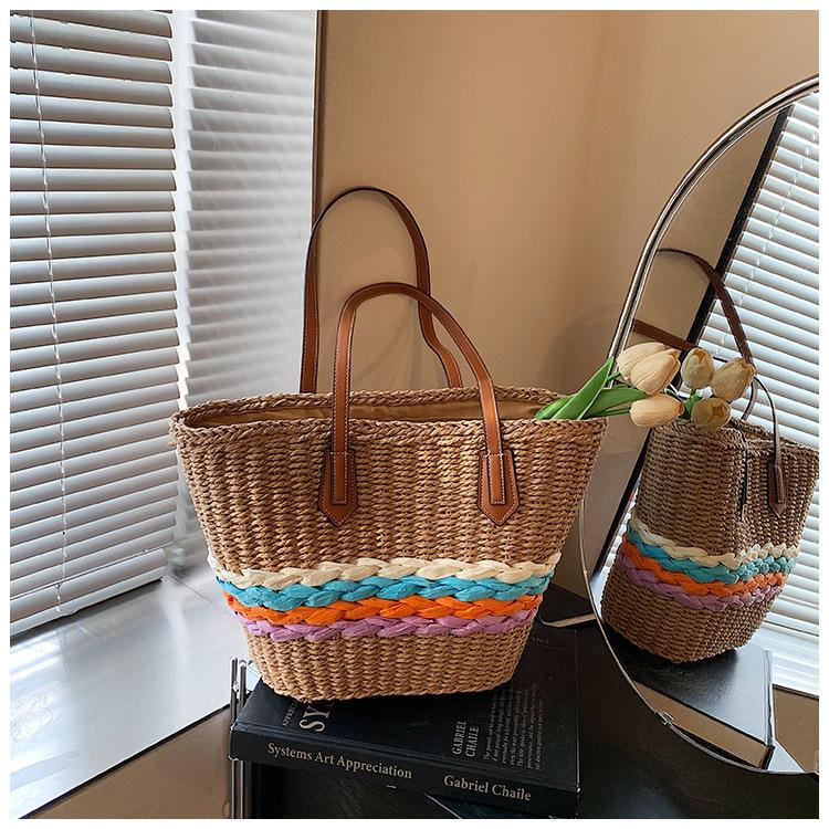

New shoulder straw bag casual fashion beach women s bag large capacity vegetable basket handbag tote women s bag