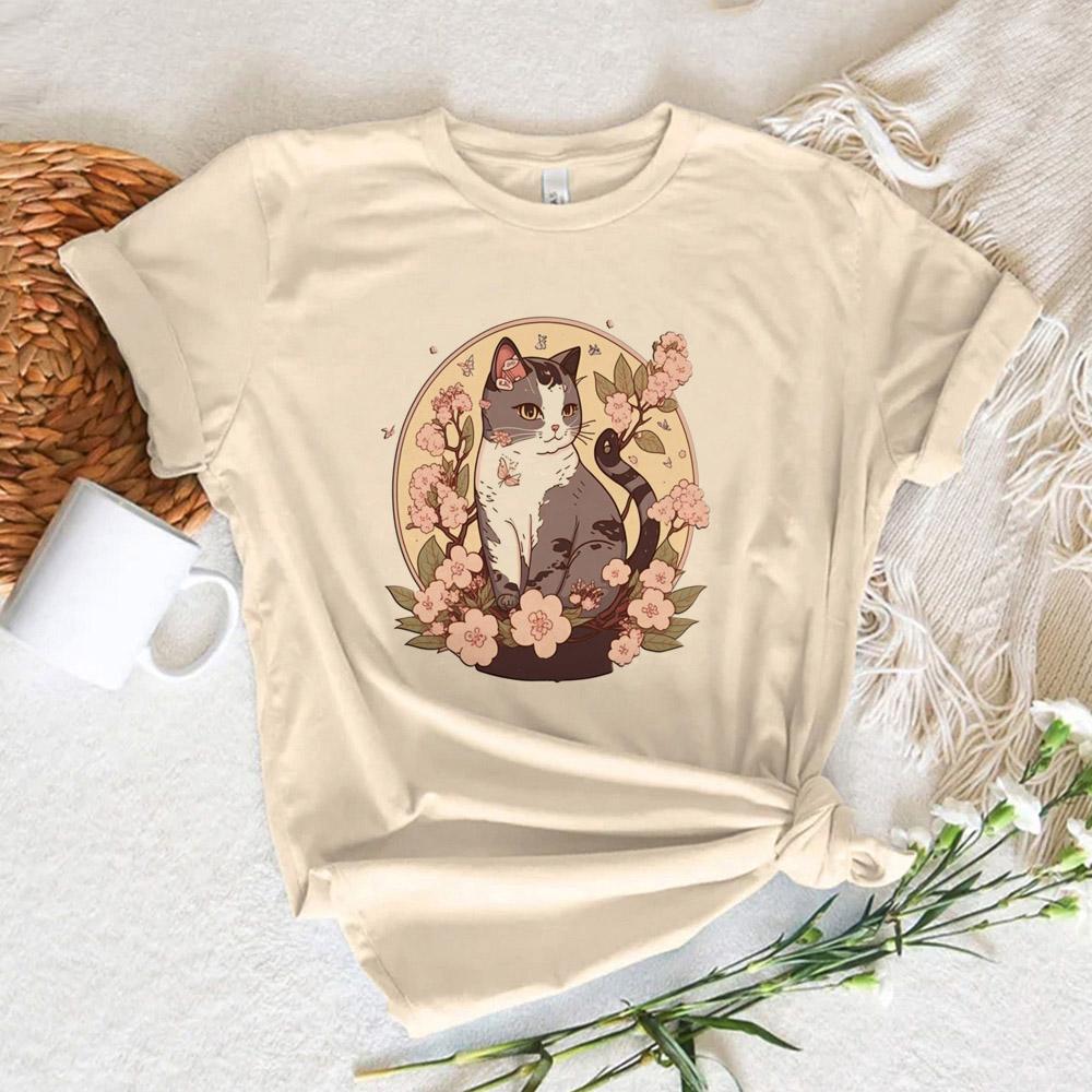Cute Cat Top Women Harajuku Japanese Funny Tshirt Girl Comic Y2k Funny Clothing