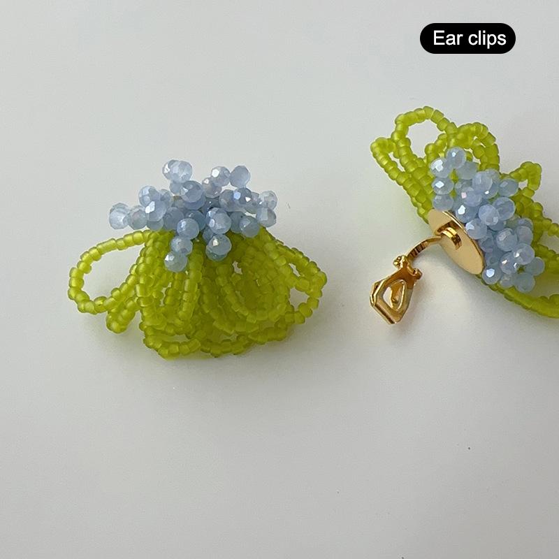 Summer Colorful Fringed Flowers Earring Temperament Elegant Personality Beaded Stud Earrings For Women Jewelry Gift