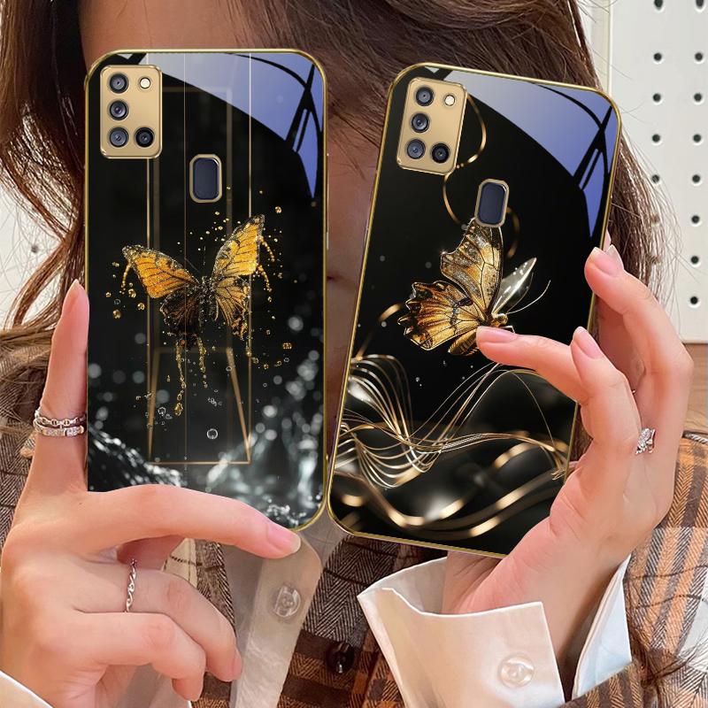Der Goldene Schmetterling Für Samsung A 31 32 A33 A34 35 14 A15 13 16 25 26 50 52 53 54 55 56 70 71 72 73 Goldene Glas Handyhülle