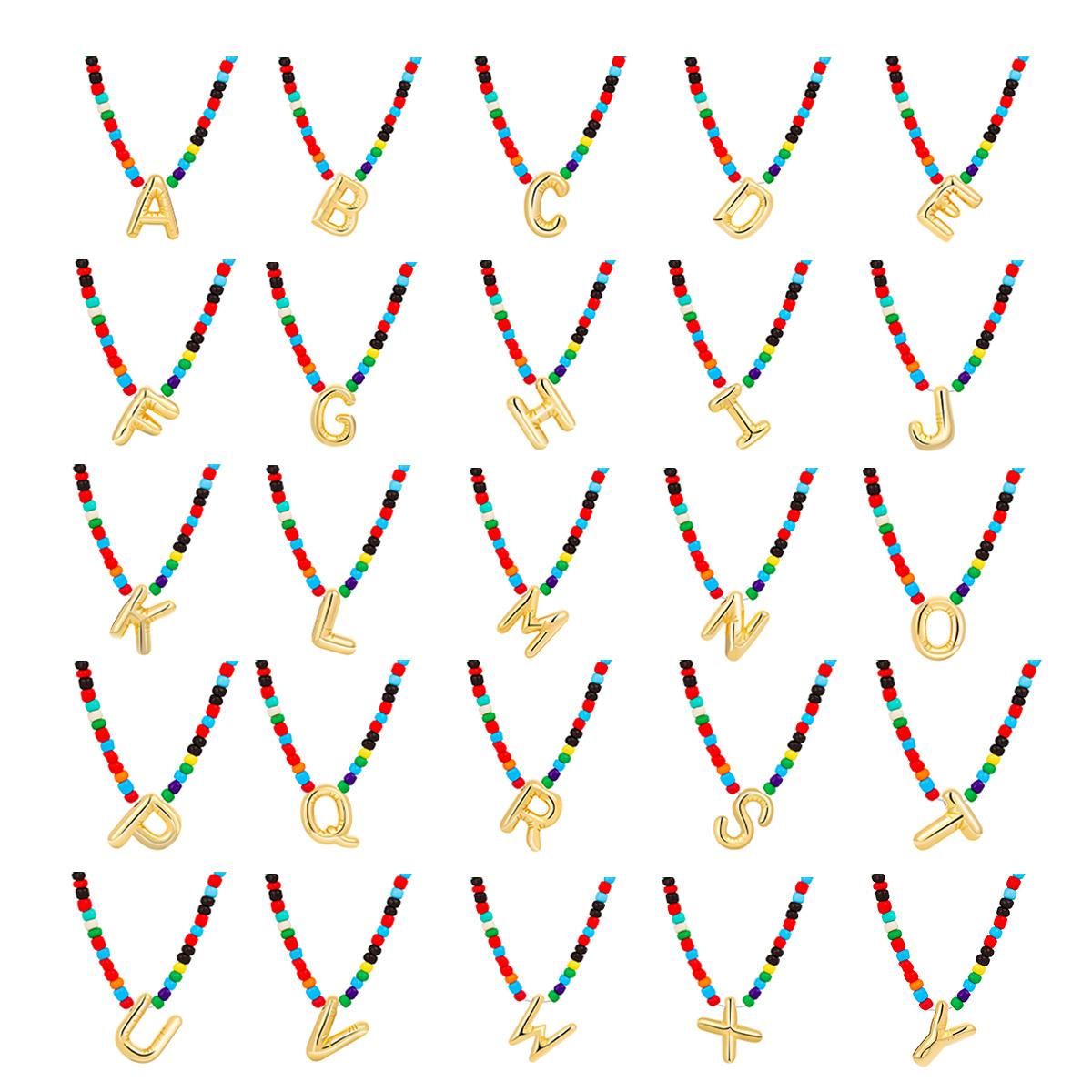 

Colorful Beads Letter Choker Necklace for Women 18K Gold Plated 26 Alphabet Initial Pendant Necklace Boho Jewelry Accessories Z золотий