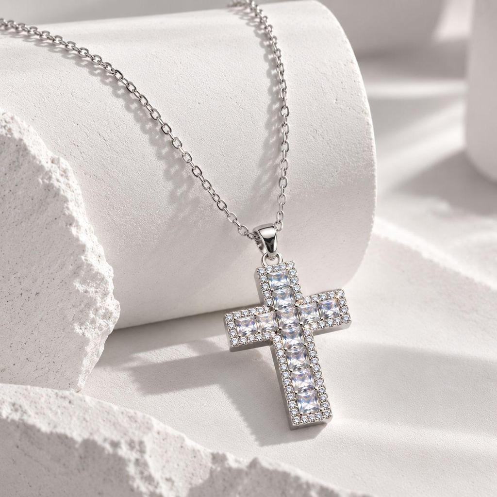 S925 Sterling Zilver Diamant Kruis Choker Ketting - Douchebestendig, Amerikaanse Hip Hop Stijl