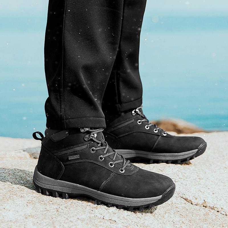 Men's 2025 Winter Velvet-Lined Snow Boots with Thick Soles - Warm Cotton Shoes for Teens In Cold Climates
