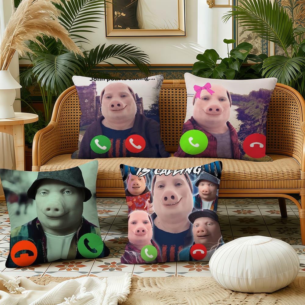 Federa per cuscino divertente John Pork Is Calling Federe per cuscini Tessuto felpato Morbido Stampa fronte-retro Federa per cuscino da divano Copricuscini da lancio