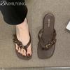Women's Slippers Buckle Flip Flops Square Toe Sandals Flats Casual Shoes Woman Loafers 2025 Trend Summer Shallow Comfort Slides