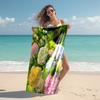 Elegant Pink Roses Garden Art Soft Beach Towel Outdoor Camping Vacation Swimming Beach Towel Outdoor Absorbent Bath Towel Blanket A5