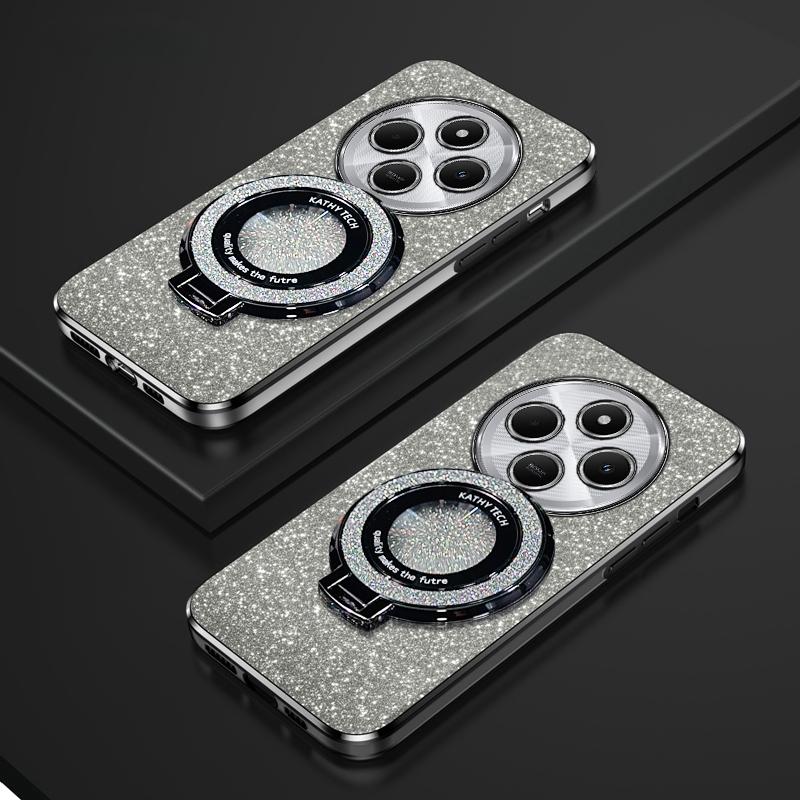 Glitter Plating Magnetic Holder Phone Case For Xiaomi POCO M7 F7 Pro Ultra 5G Soft Silicone Cover