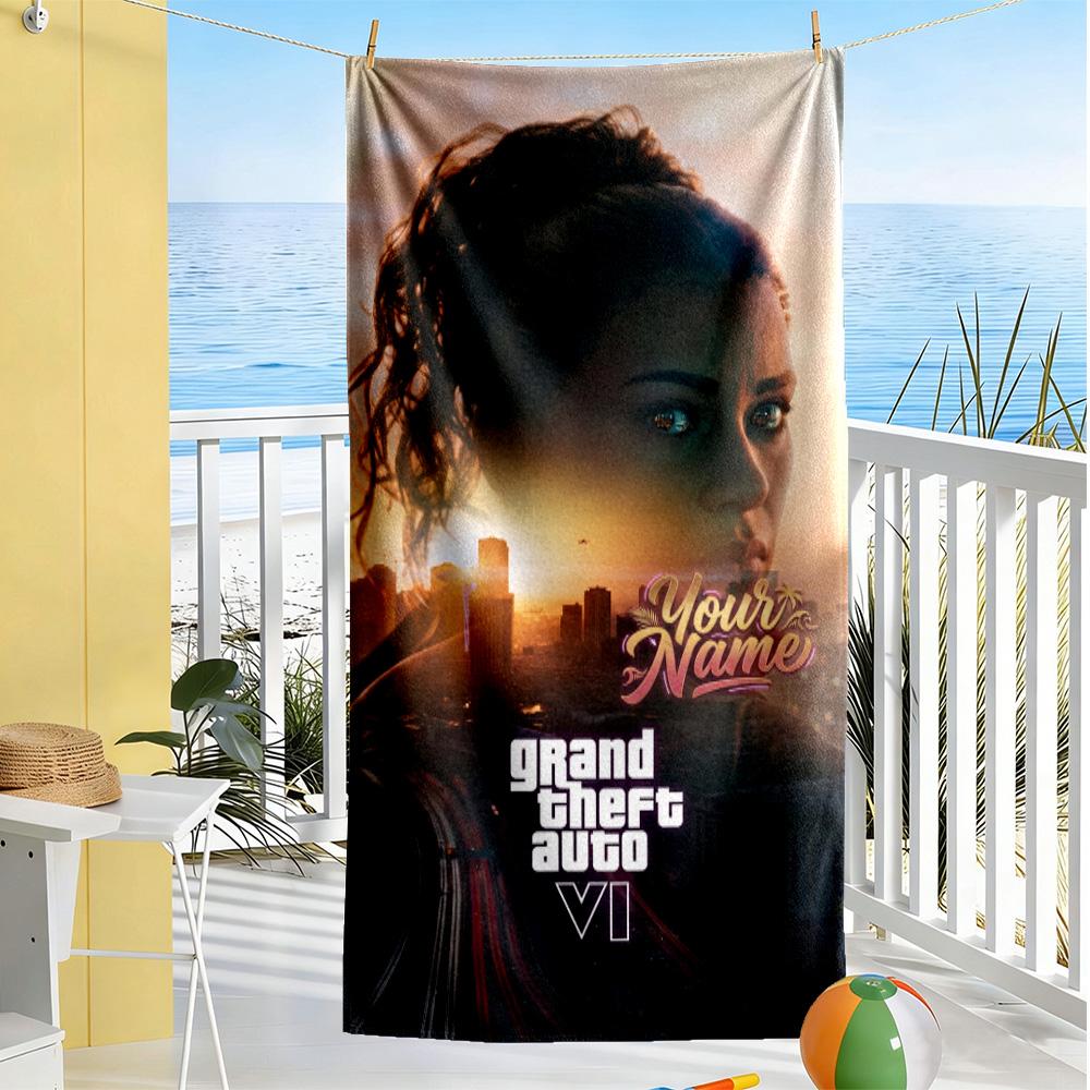 Gta Customizable Name Beach Towel Super Soft Microfiber Quickdry Fabric Portable for SwimmingBeachCamping Travel Beach AccessoriesGym