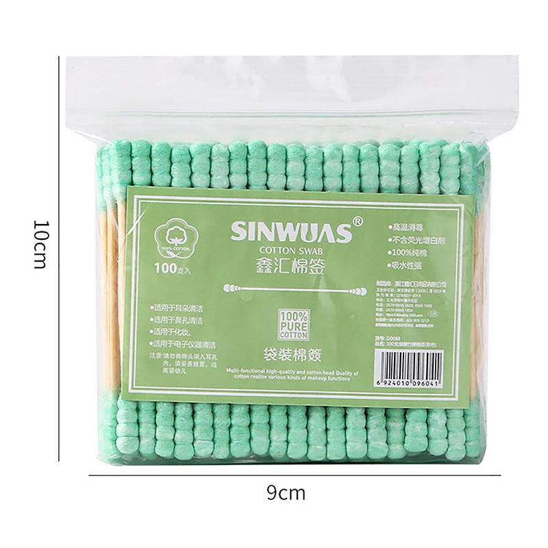 100pcs Pack Double Head Cotton Swab Women Makeup Cotton Buds Tip For Medical Wood Sticks Nose Ears Cleaning Health Care Tools