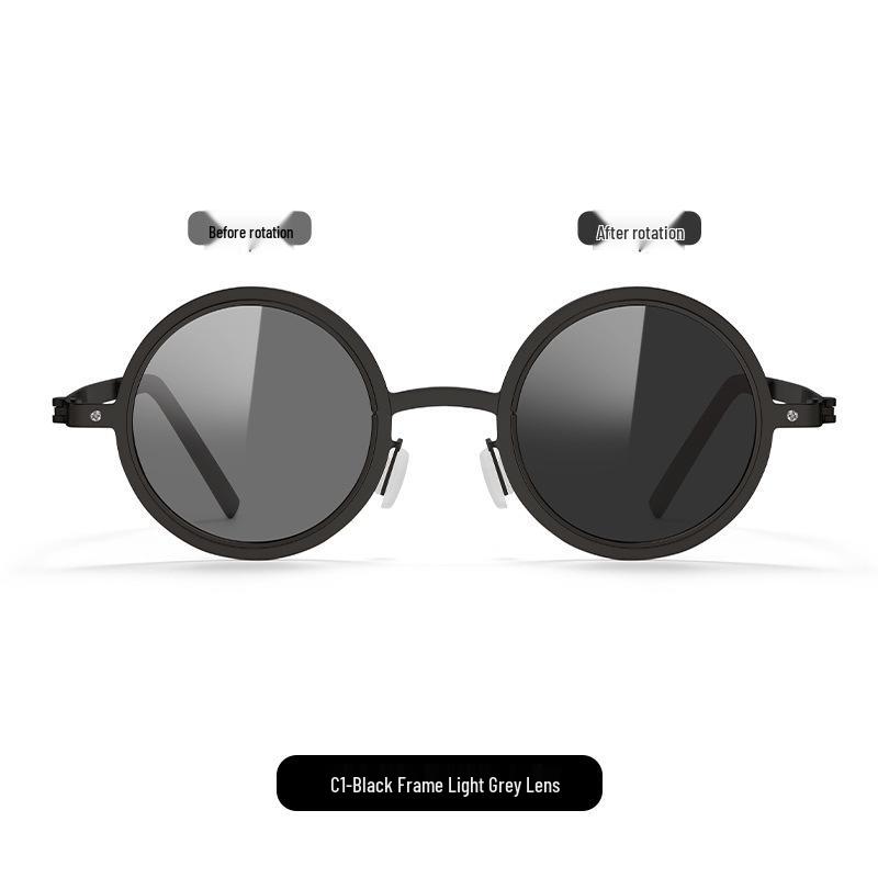 Стильные вращающиеся регулируемые поляризационные фотохромные солнцезащитные очки - Высококачественная круглая оправа унисекс As shown
