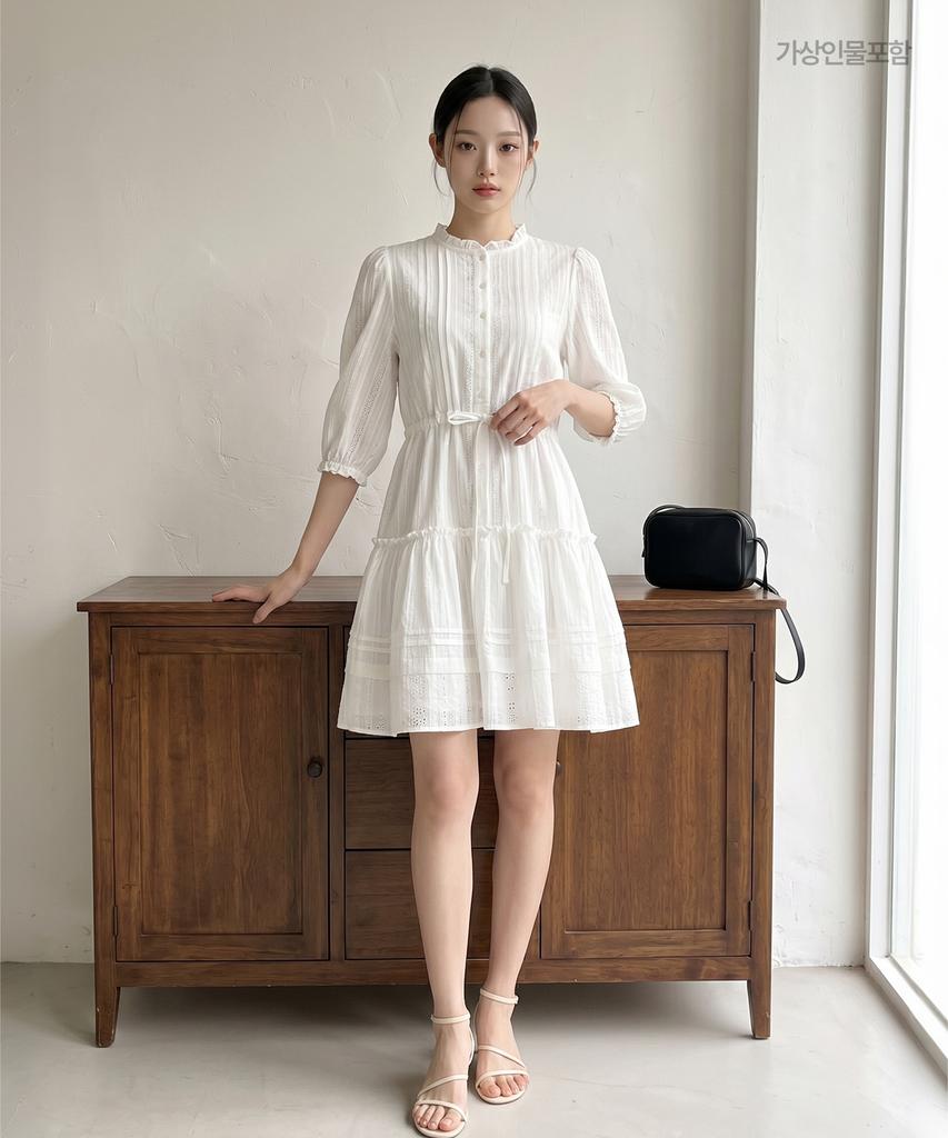 Roem 3/4 Length High-Neck Cotton Midi Dress Rmowg26Rt3
