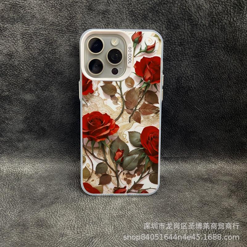 Vintage Rose for Apple 15 Color Silver iPhone14Pro Creative 11Promax Scrub 16 Protective Case 17