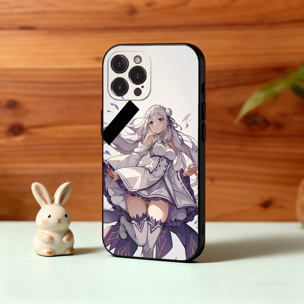 Re Zero Rem Emilia Phone Case For iPhone17 16 15 14 13 12 11 Pro Max Plus,5G Soft Black Case