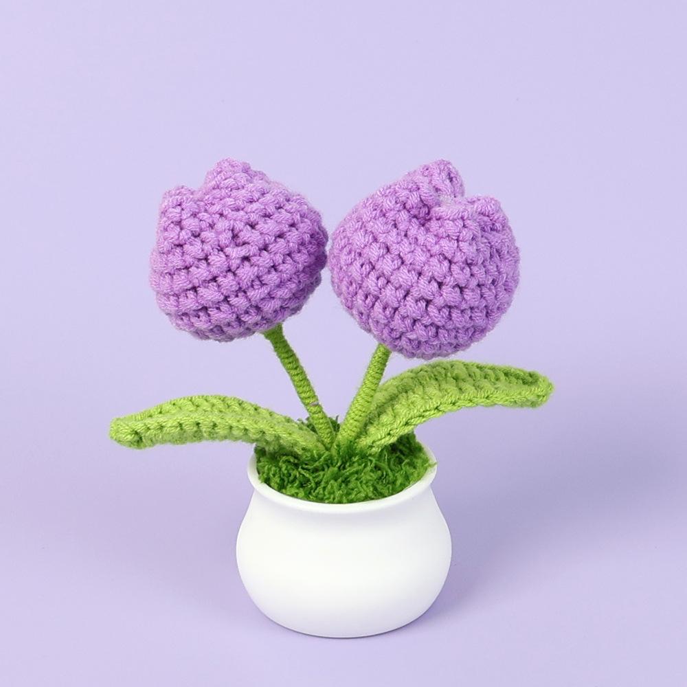 Hand-Knitted Wool Fake Flowers Set: Sunflower, Carnation, Tulip - Desktop Decor, Teacher/Student Gift, Everlasting Bouquet