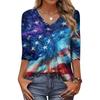 Top alla moda vintage a maniche a 3/4 per donna, Maglietta a blusa casual da donna con stampa a maniche a tre quarti e scollo a V