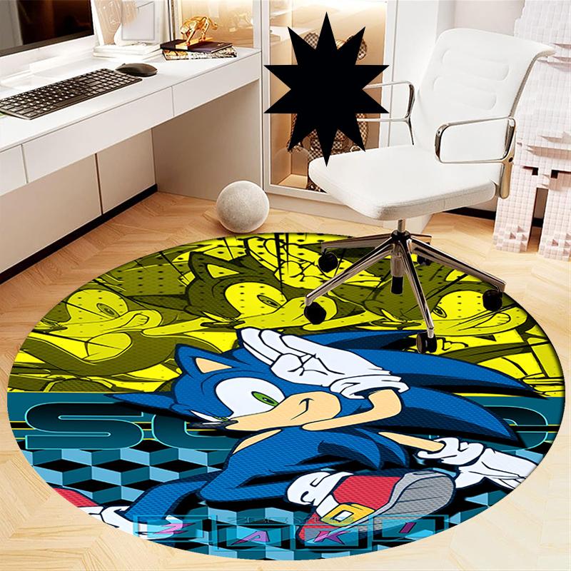 Sonic Printed Round Rug Carpet Chair Rug Area Rug Entryway Doormats,for Office Chair Living Room Bedroom Kitchen Room.