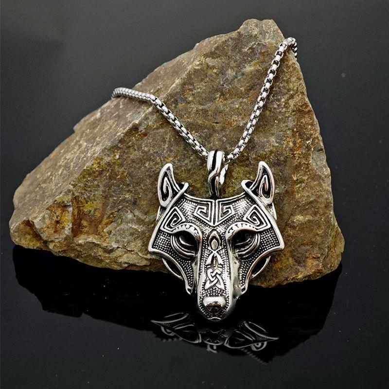 Viking Celtic Wolf Head Rune Necklace for Men - Norse Mythology Amulet Jewelry