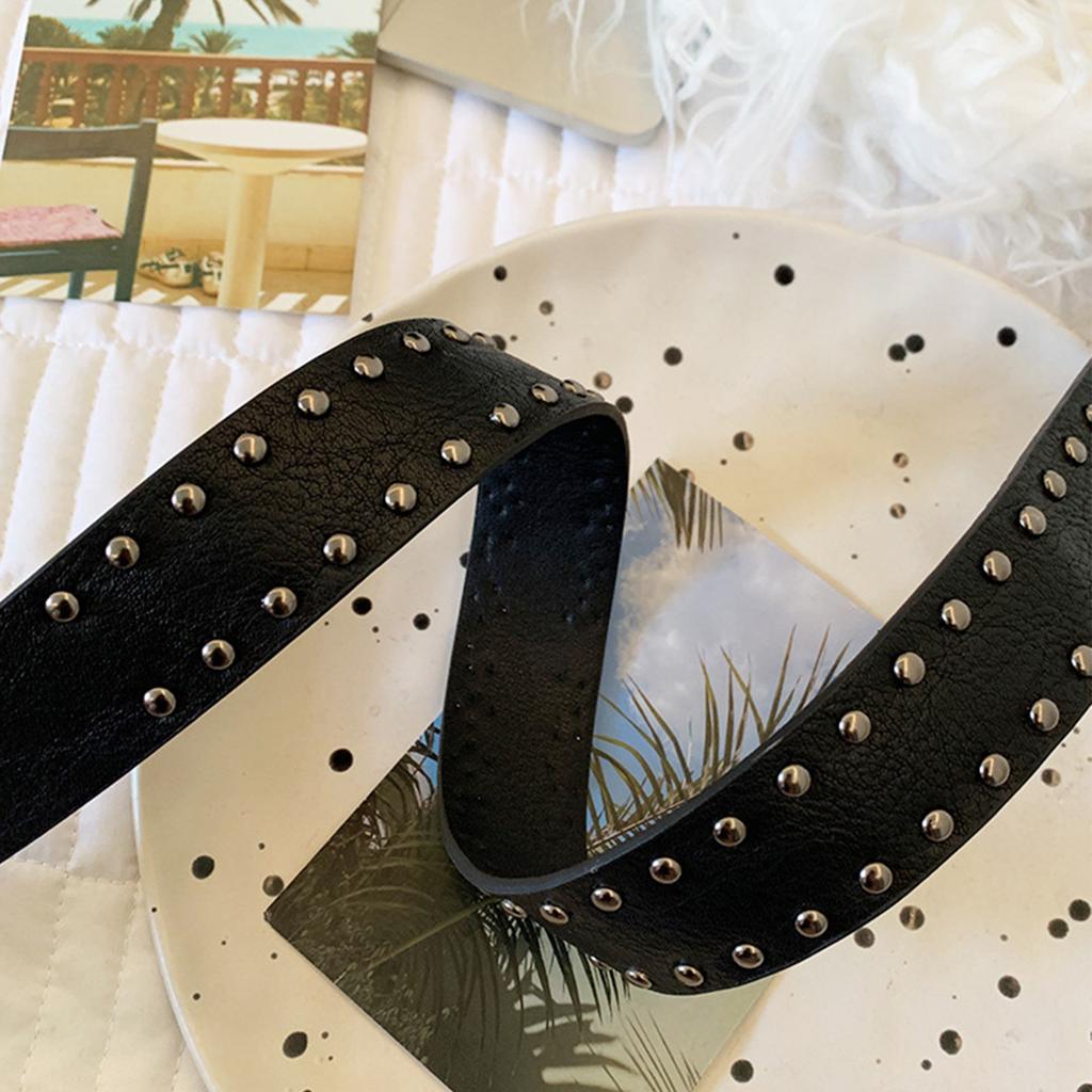 Retro Studded Women's Fashion Belt Decorative Carved Motif Adjustable Cowgirl Punk Style PU Leather Accessory