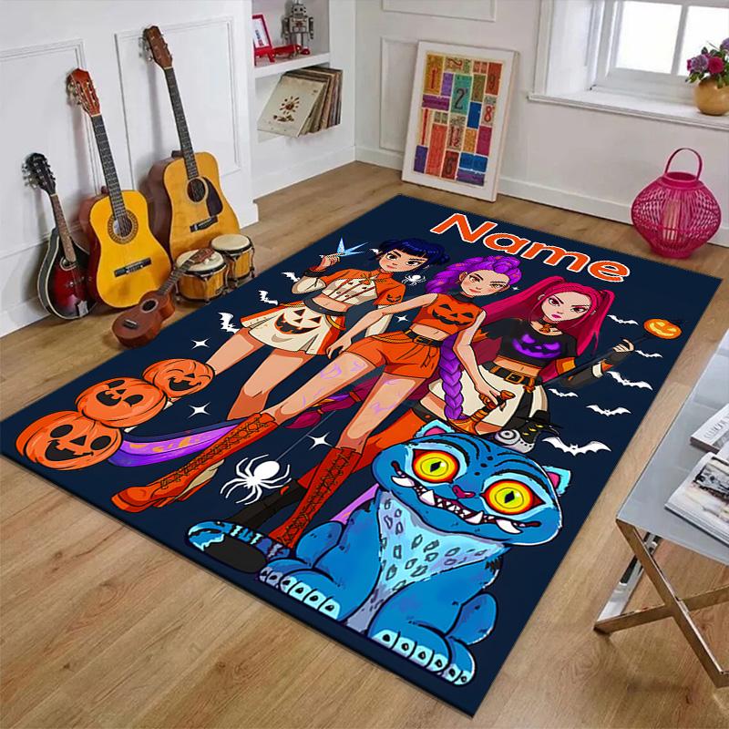 Custom KPop Demon Hunters Mat Personalized Name, Polyester Washable Indoor Entryway Rug, Gift for Christmas, Easter, Thanksgiving Day