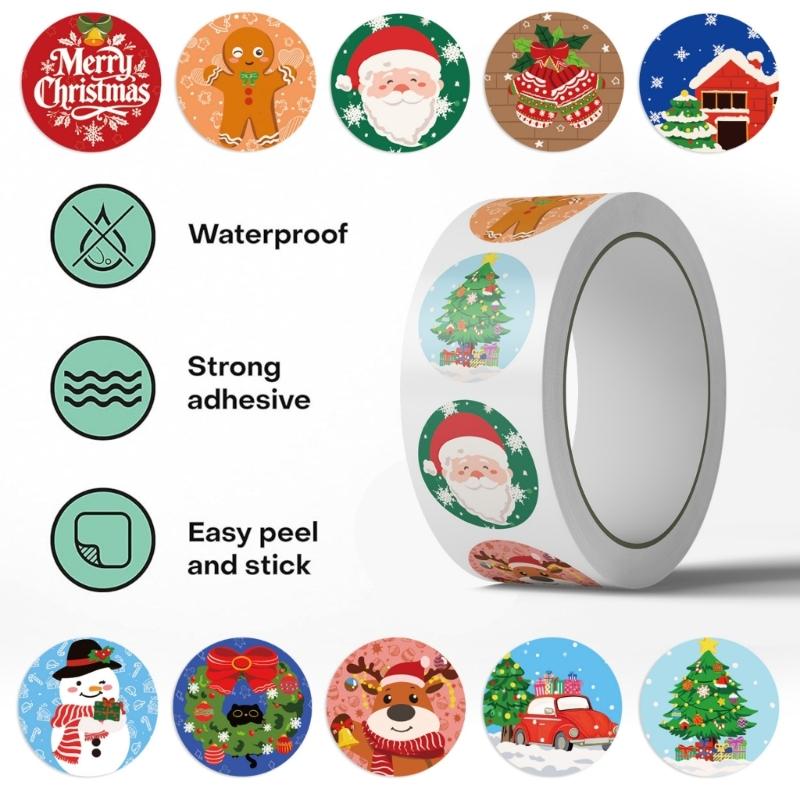 Cartoon Christmas Stickers Durability PVC Tablets Skins Holiday Party Decorations Easy Peeling Not Leave Residues 1Roll