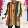Women Plus Size Long Sleeve T Shirt Round Neck Colorful Printed Loose Longline Top With Pockets